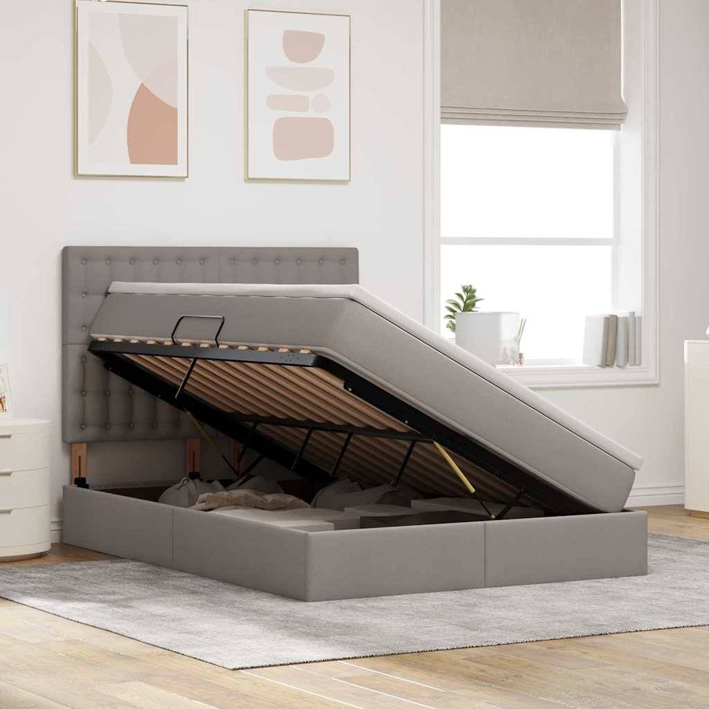 vidaXL LED-Speicherbett mit Matratze Taupe 140 x 200 cm Stoff