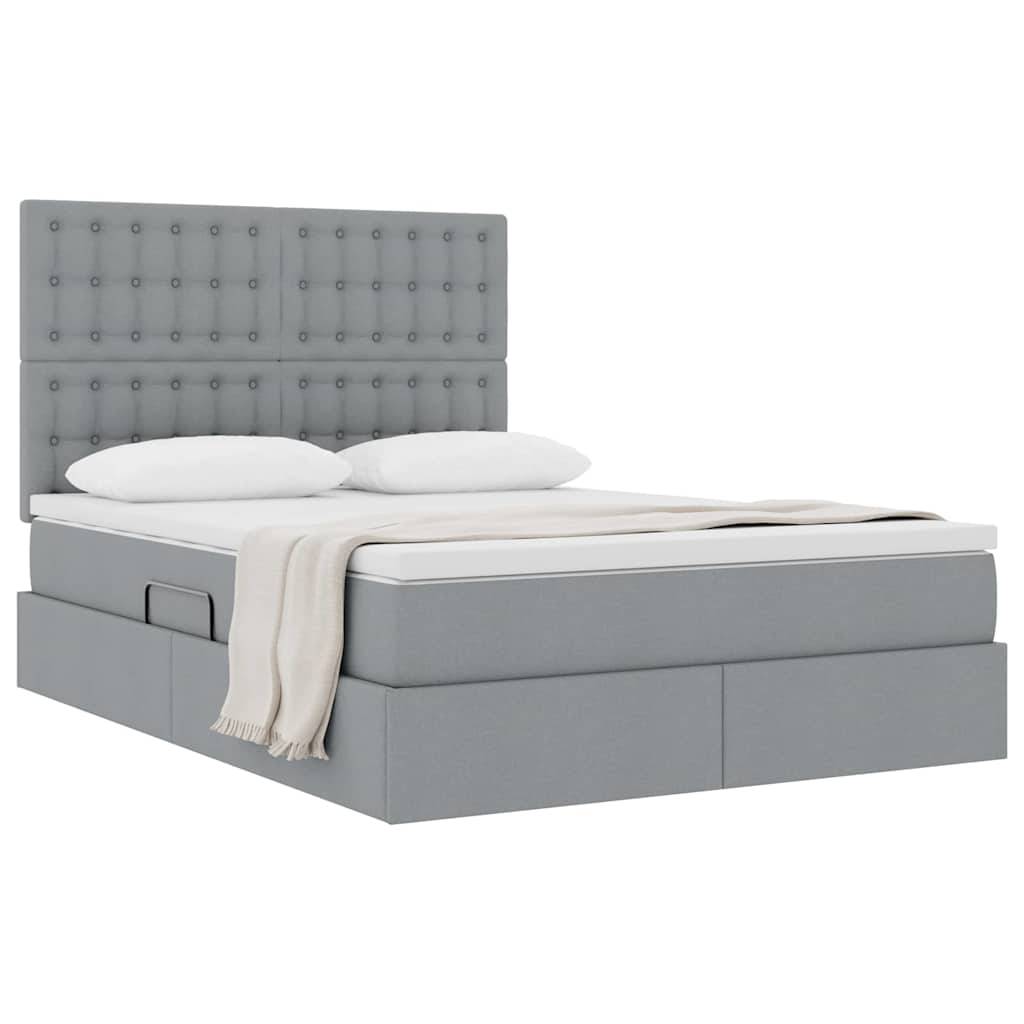 vidaXL Aufbewahrungsbett mit Matratze Hellgrau 140 x 200 cm Stoff