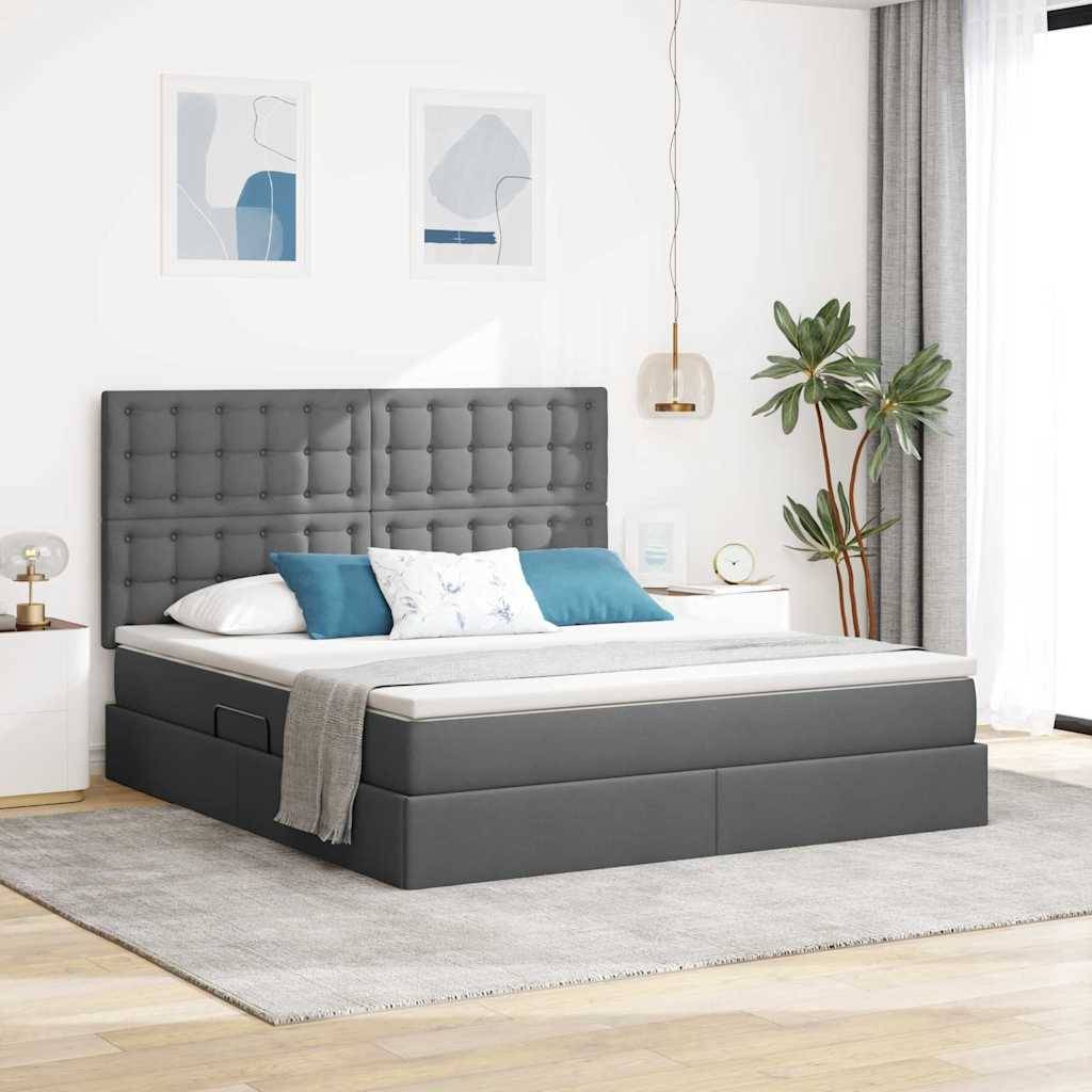 vidaXL LED-Speicherbett mit Matratze Dunkelgrau 180 x 200 cm Stoff
