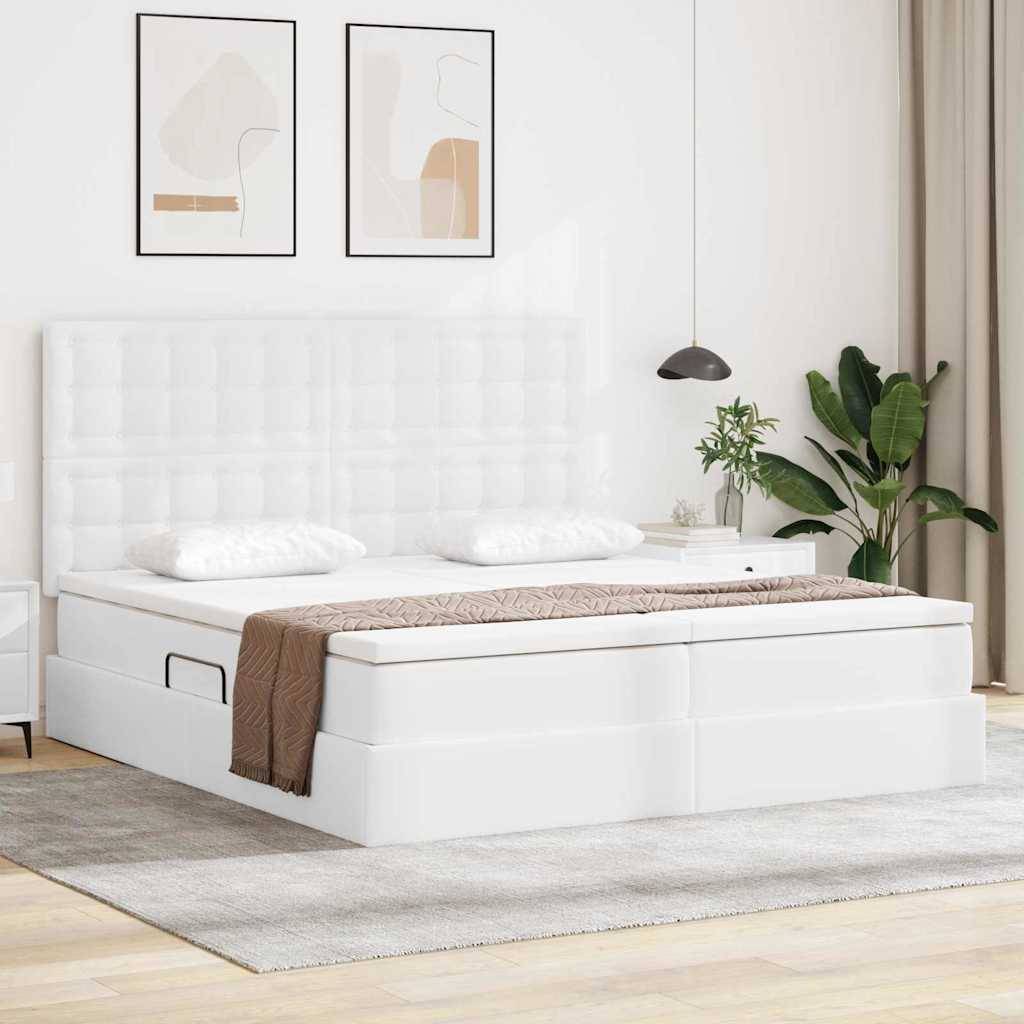 vidaXL Bett mit Stauraum und LED Reinweiß 180 x 200 cm Kunstleder