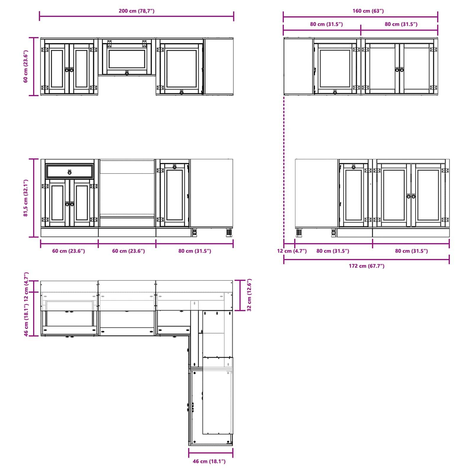 vidaXL Schrank mit Regal SKI 8 pcs Honigbraun Massives Kiefernholz