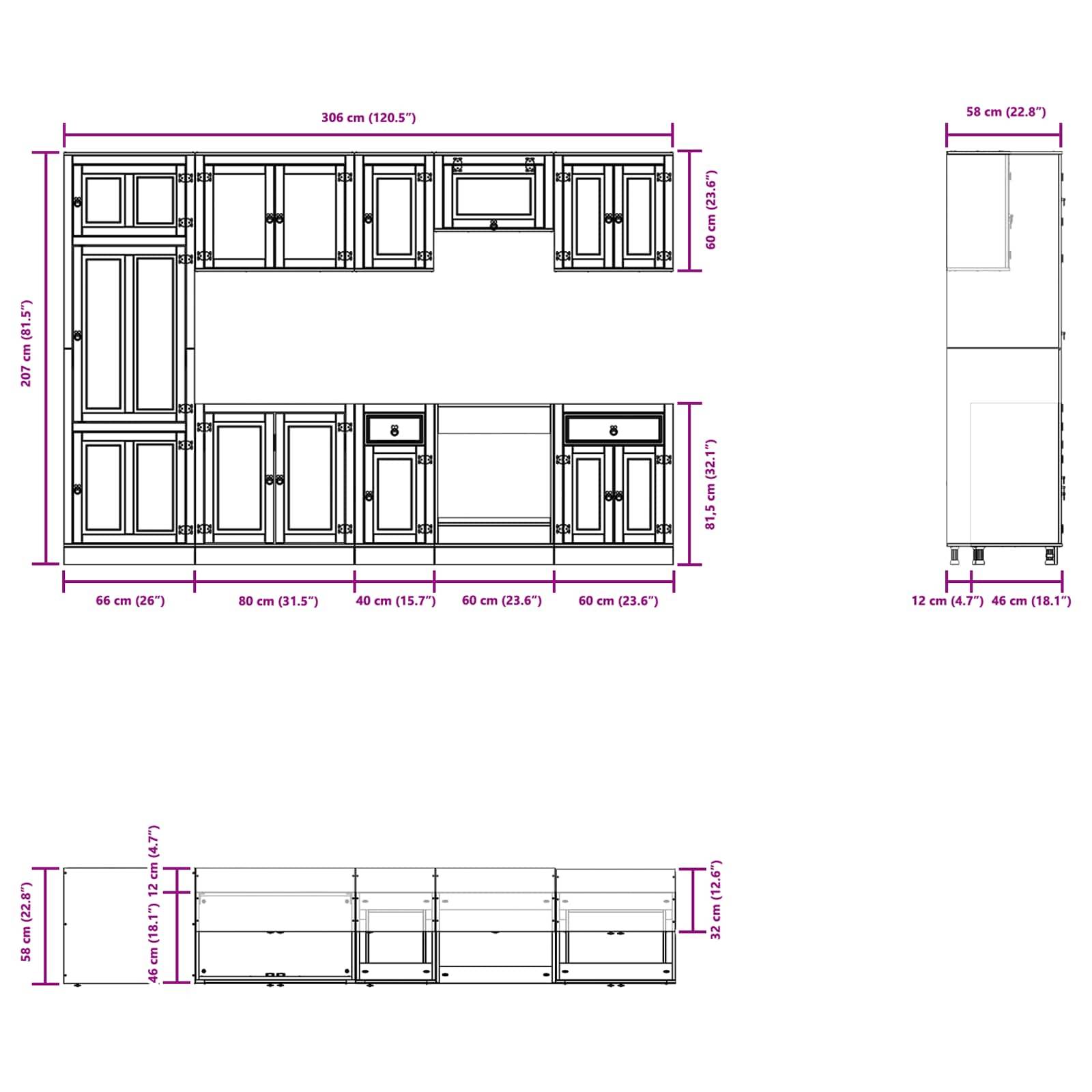 vidaXL Schrank mit Regal SKI 9 pcs Honigbraun Massives Kiefernholz