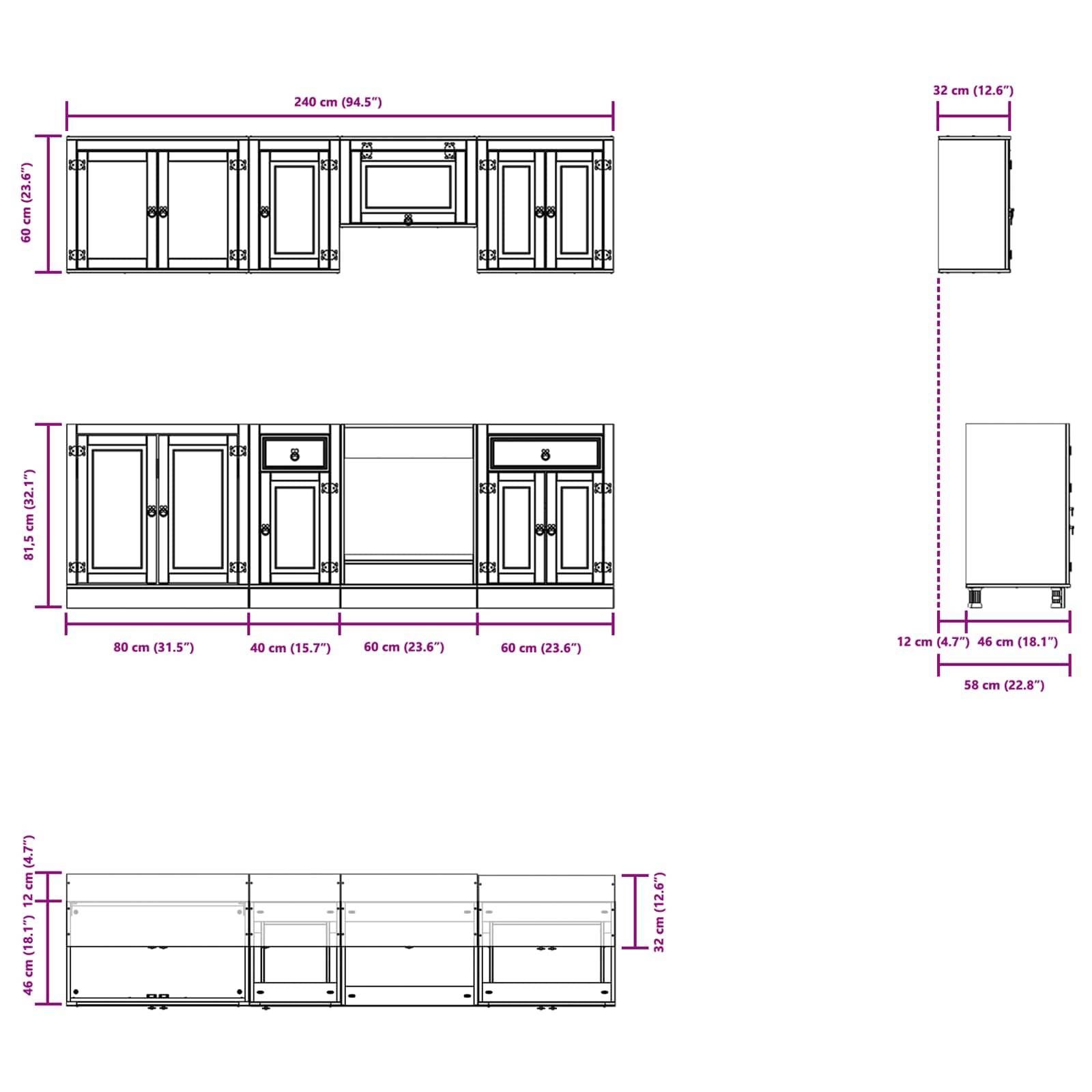 vidaXL Schrank mit Regal SKI 8 pcs Honigbraun Massives Kiefernholz