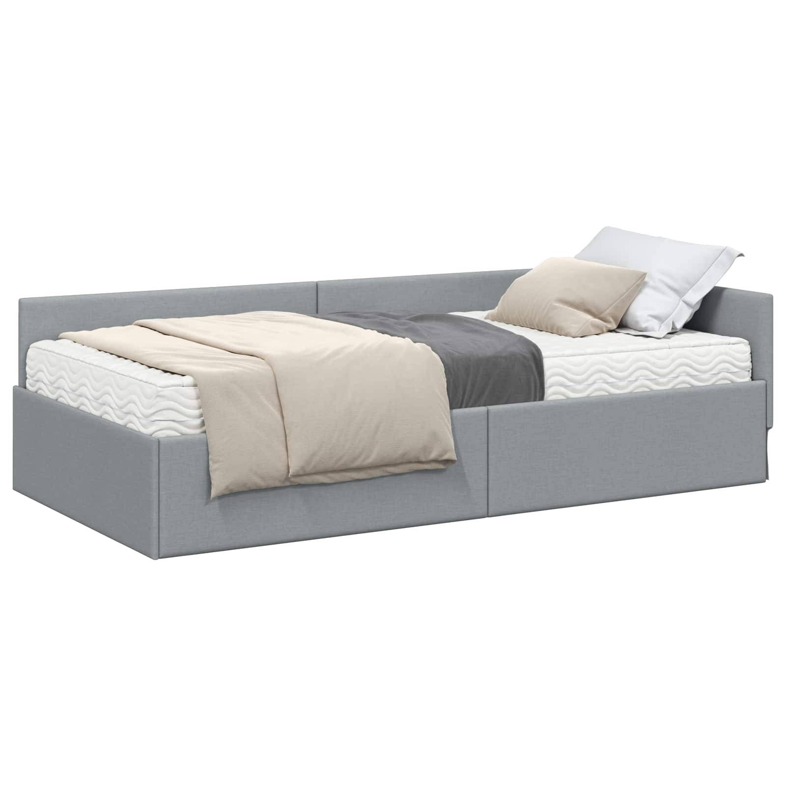 vidaXL Eckbettgestell mit Matratze Sonstiges 2 pcs Hellgrau Stoff