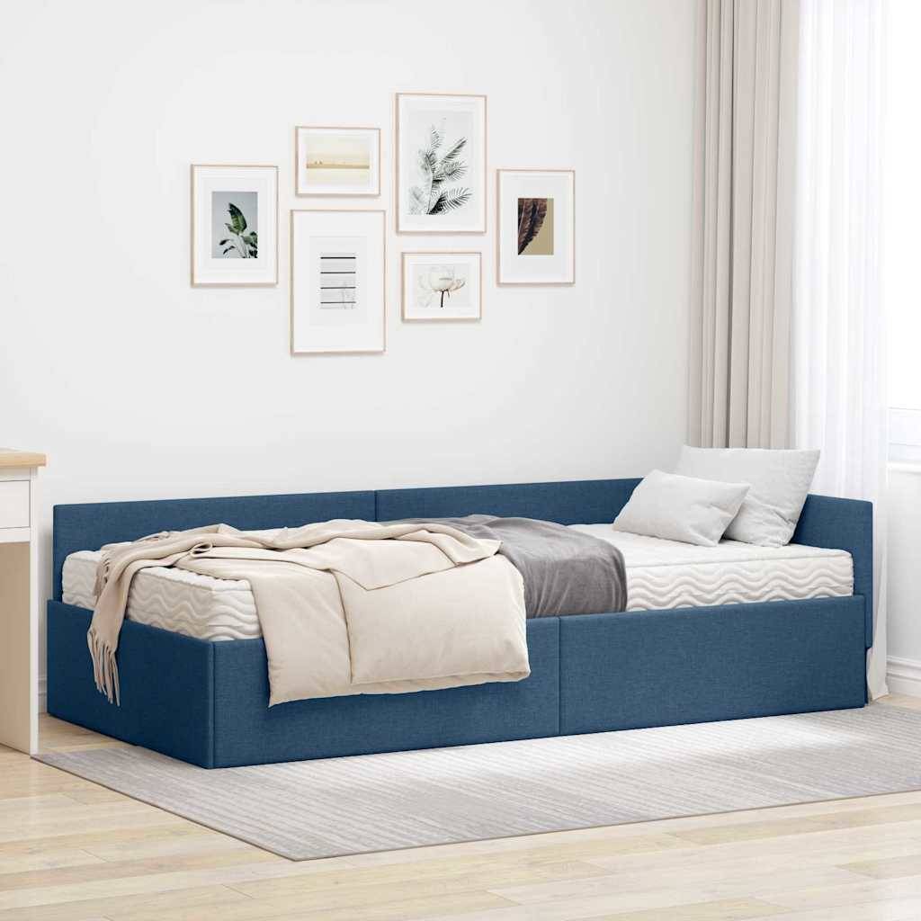 vidaXL Eckbettgestell mit Matratze Sonstiges 2 pcs Blau Stoff