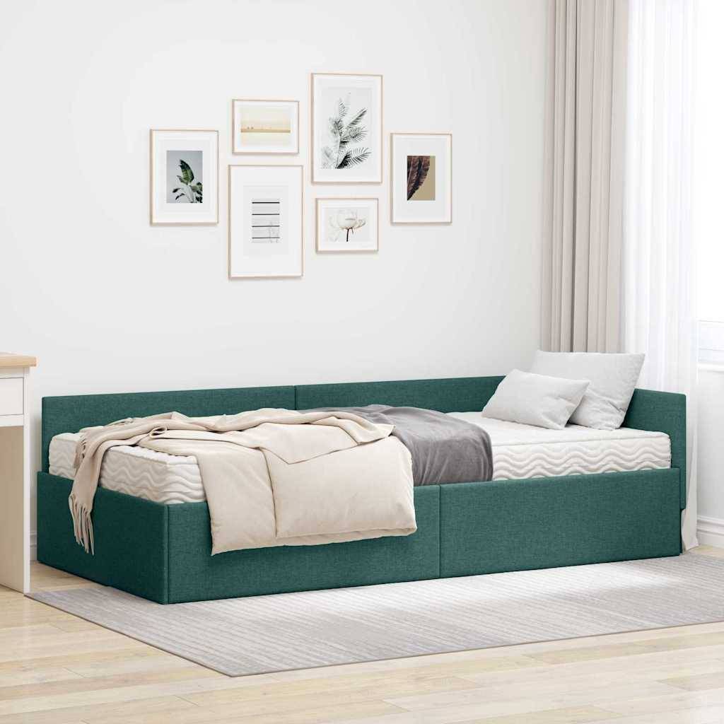 vidaXL Eckbettgestell mit Matratze Sonstiges 2 pcs Grün Stoff