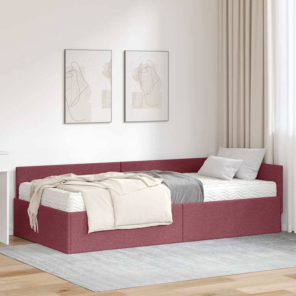 vidaXL Eckbettgestell mit Matratze Sonstiges 2 pcs Rot Stoff
