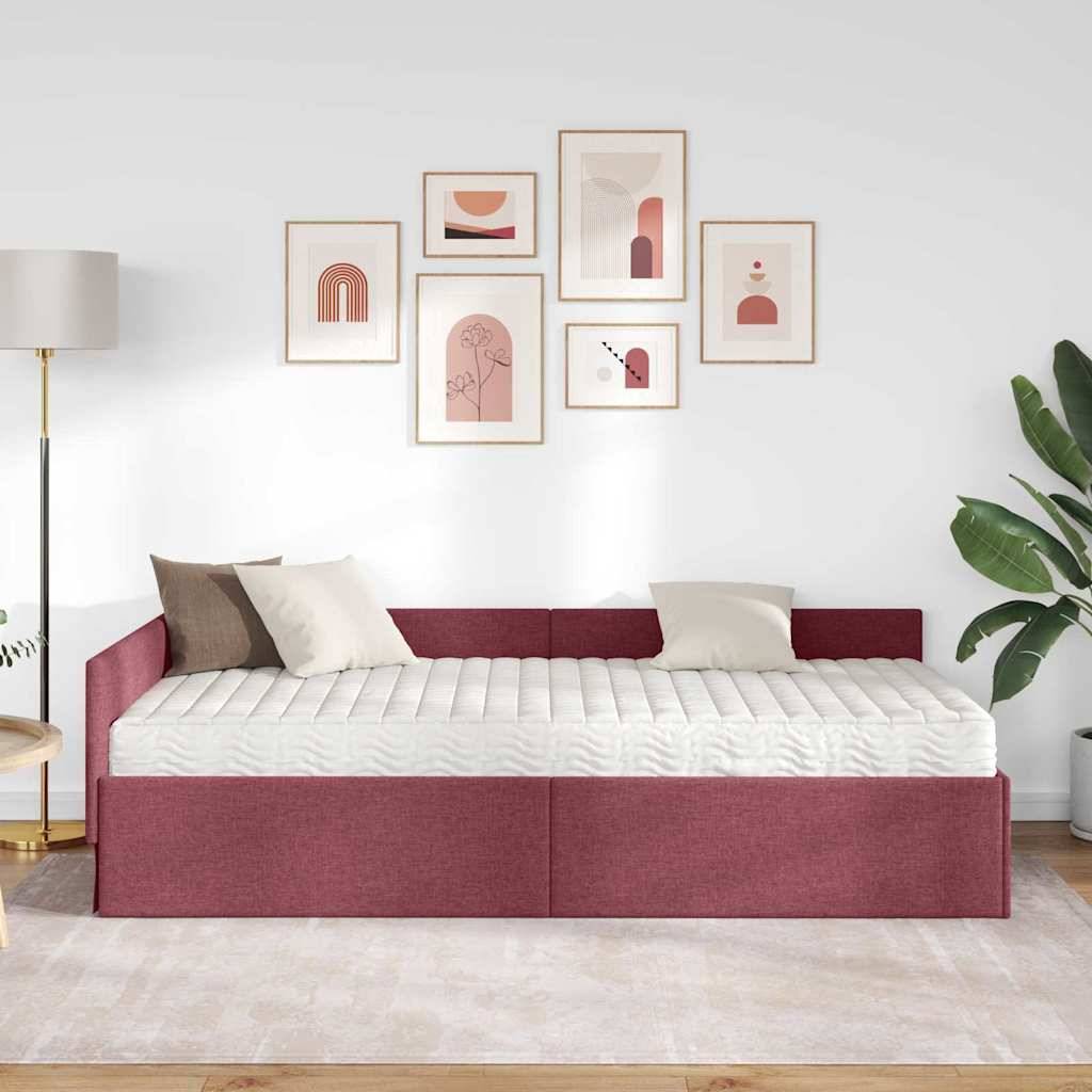 vidaXL Eckbettgestell mit Matratze Sonstiges 2 pcs Rot Stoff