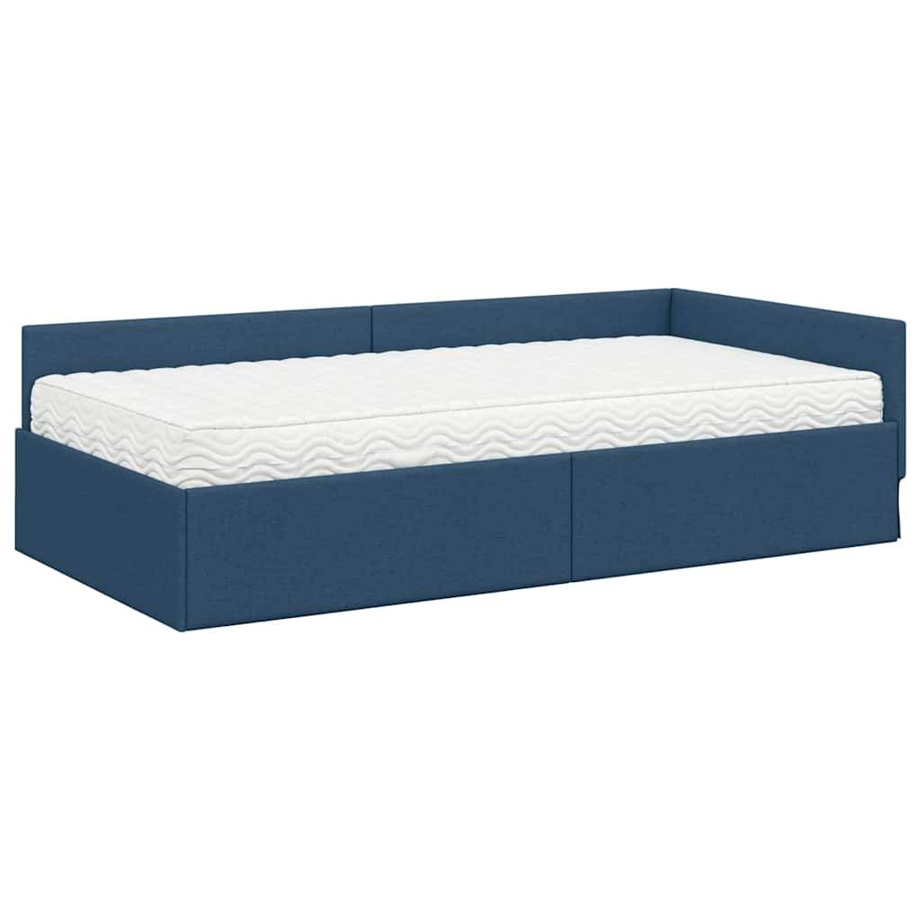 vidaXL Eckbettgestell mit Matratze Sonstiges 2 pcs Blau Stoff