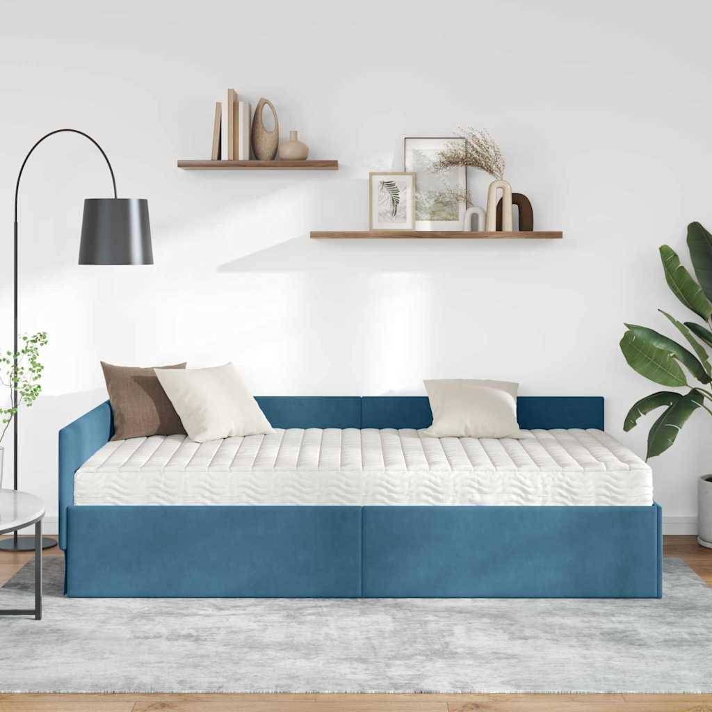 vidaXL Eckbettgestell mit Matratze Sonstiges 2 pcs Blau Samt