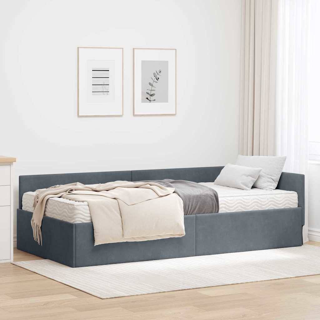 vidaXL Eckbettgestell mit Matratze Sonstiges 2 pcs Grau Samt
