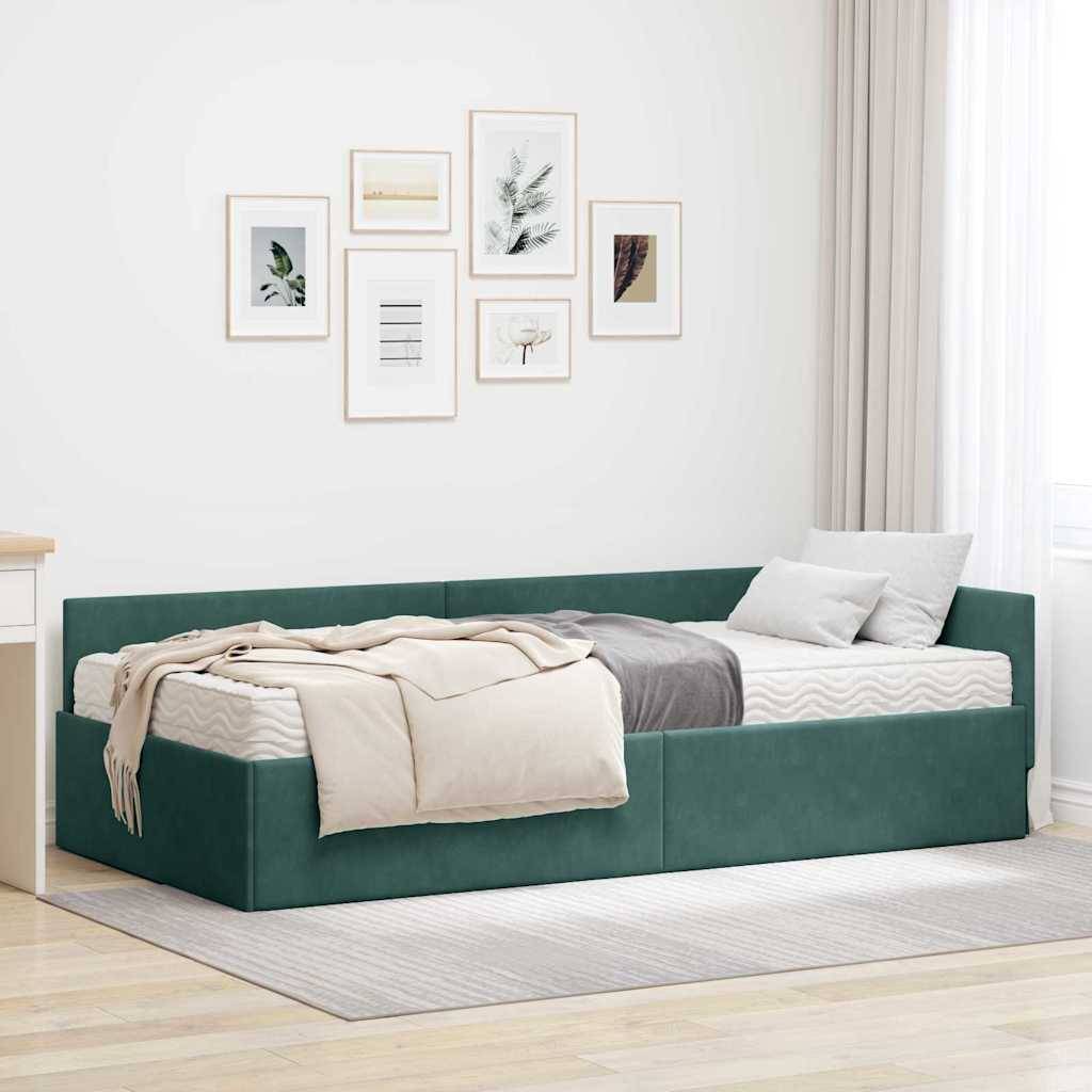 vidaXL Eckbettgestell mit Matratze Sonstiges 2 pcs Grün Samt