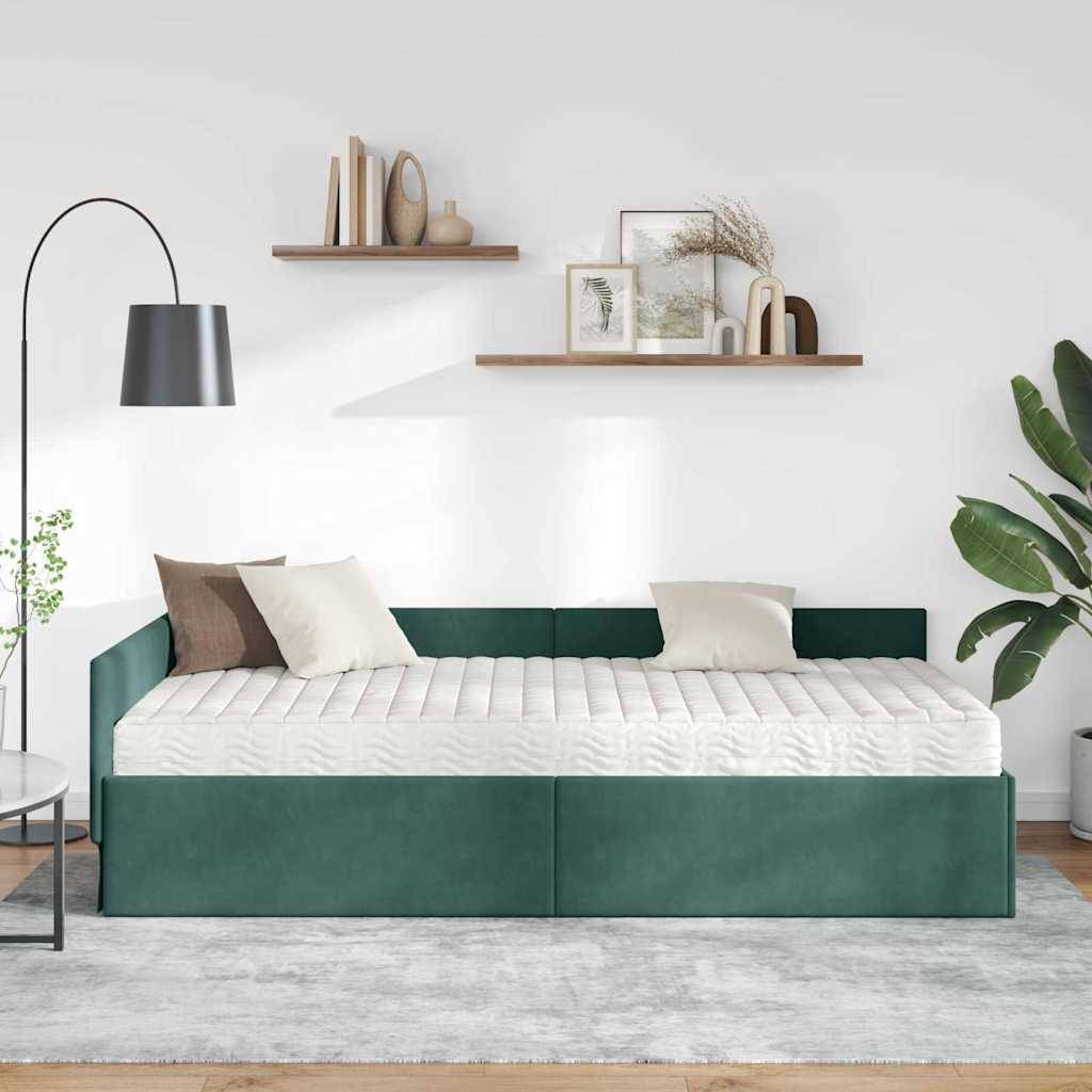vidaXL Eckbettgestell mit Matratze Sonstiges 2 pcs Grün Samt