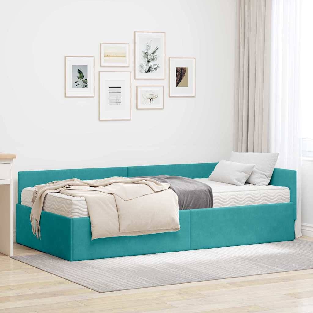 vidaXL Eckbettgestell mit Matratze Sonstiges 2 pcs Türkis Samt