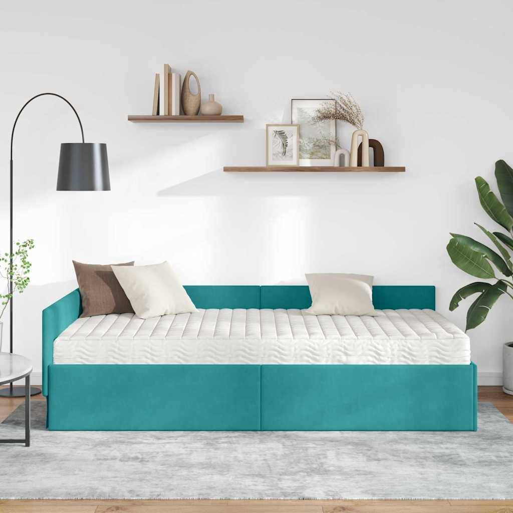 vidaXL Eckbettgestell mit Matratze Sonstiges 2 pcs Türkis Samt