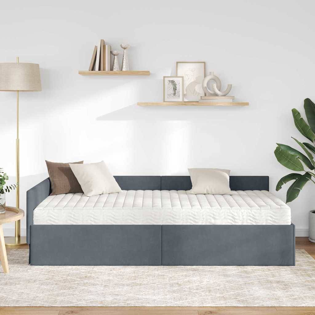 vidaXL Eckbettgestell mit Matratze Sonstiges 2 pcs Grau Samt