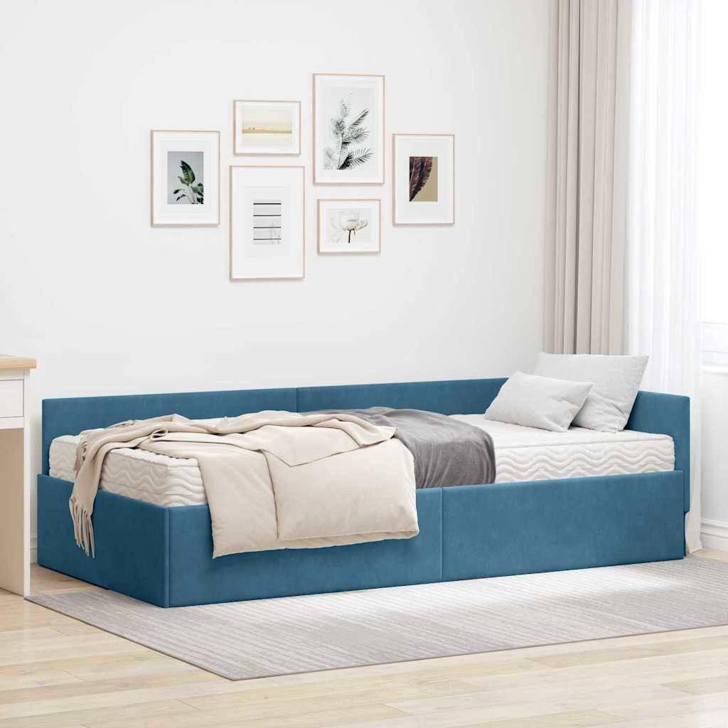 vidaXL Eckbettgestell mit Matratze Sonstiges 2 pcs Blau Samt