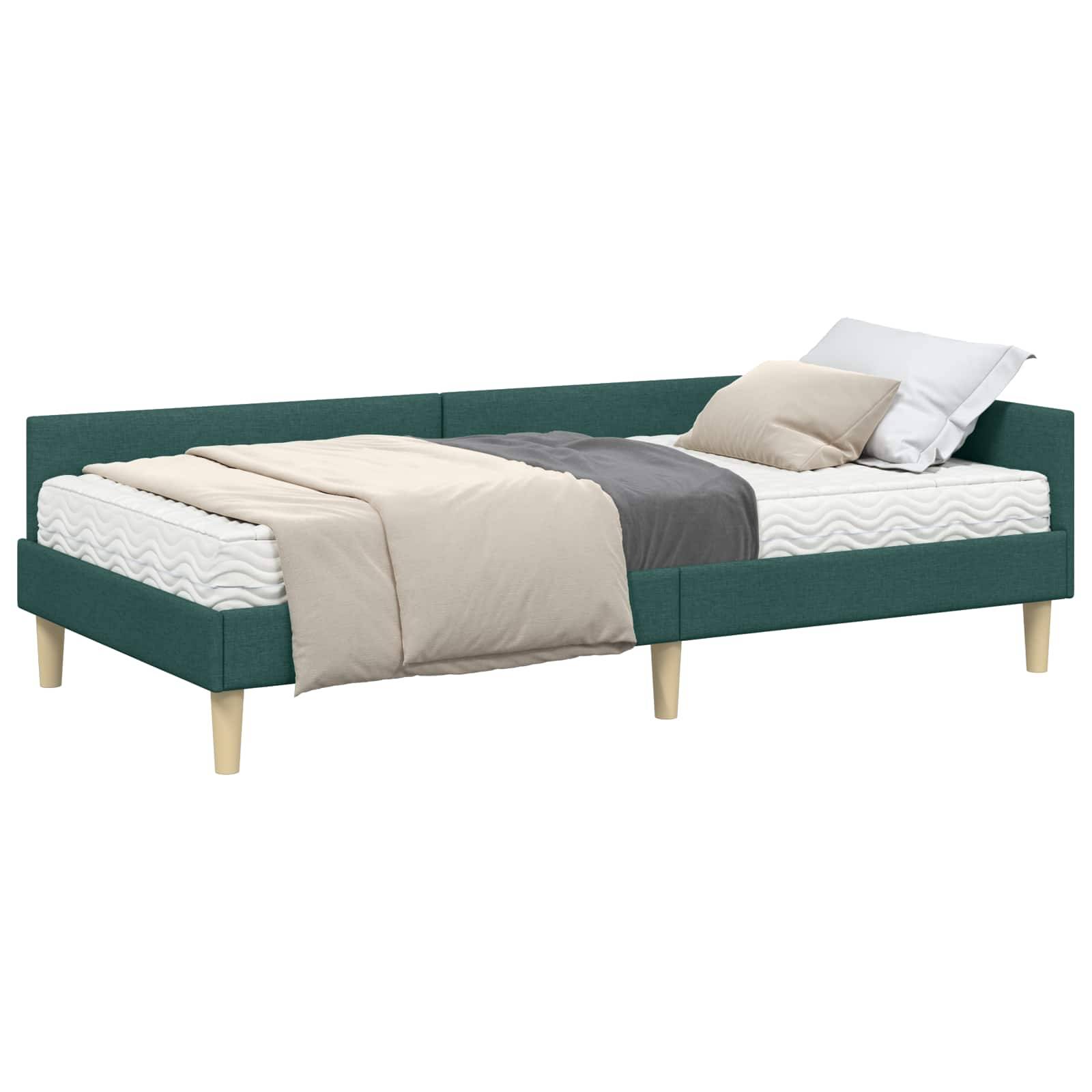 vidaXL Eckbettgestell mit Matratze mit Matratze 2 pcs Grün Stoff