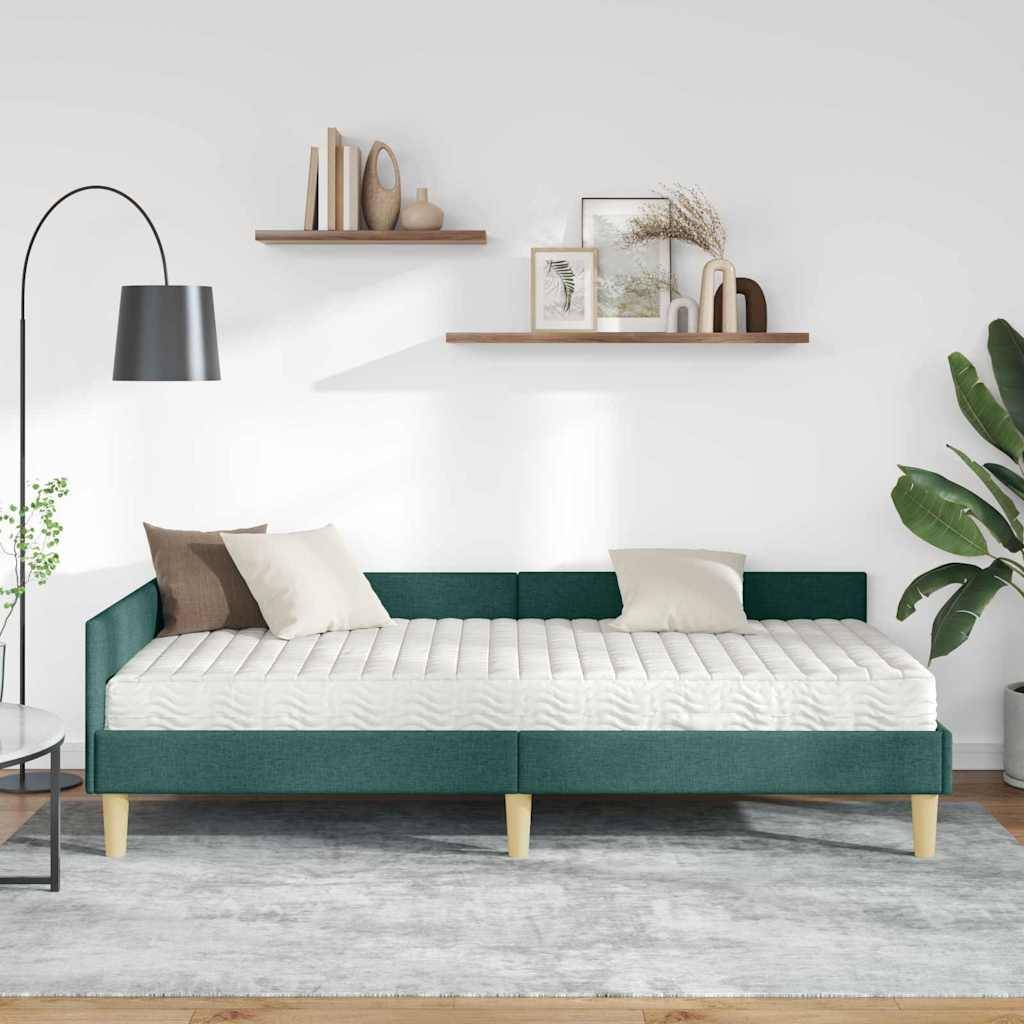 vidaXL Eckbettgestell mit Matratze mit Matratze 2 pcs Grün Stoff
