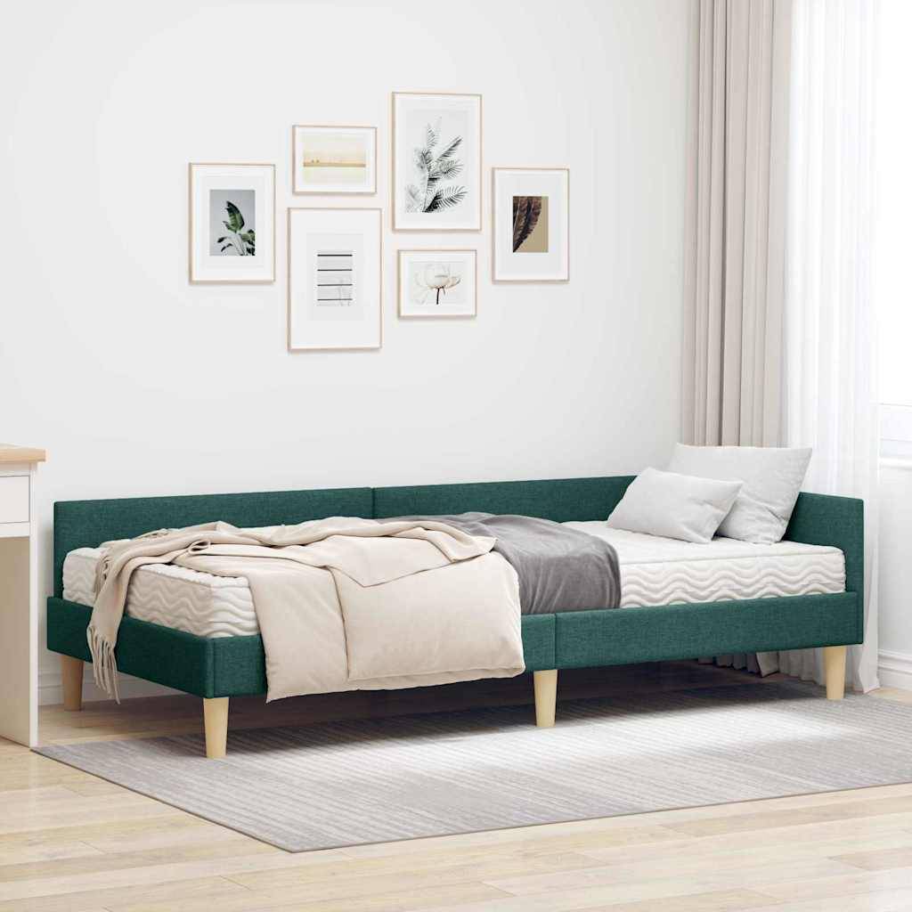 vidaXL Eckbettgestell mit Matratze mit Matratze 2 pcs Grün Stoff