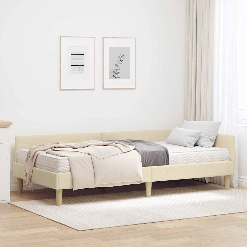 vidaXL Eckbettgestell mit Matratze mit Matratze 2 pcs Creme Stoff