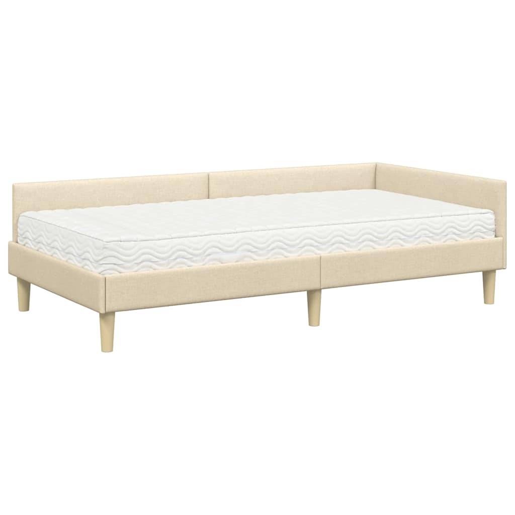 vidaXL Eckbettgestell mit Matratze mit Matratze 2 pcs Creme Stoff