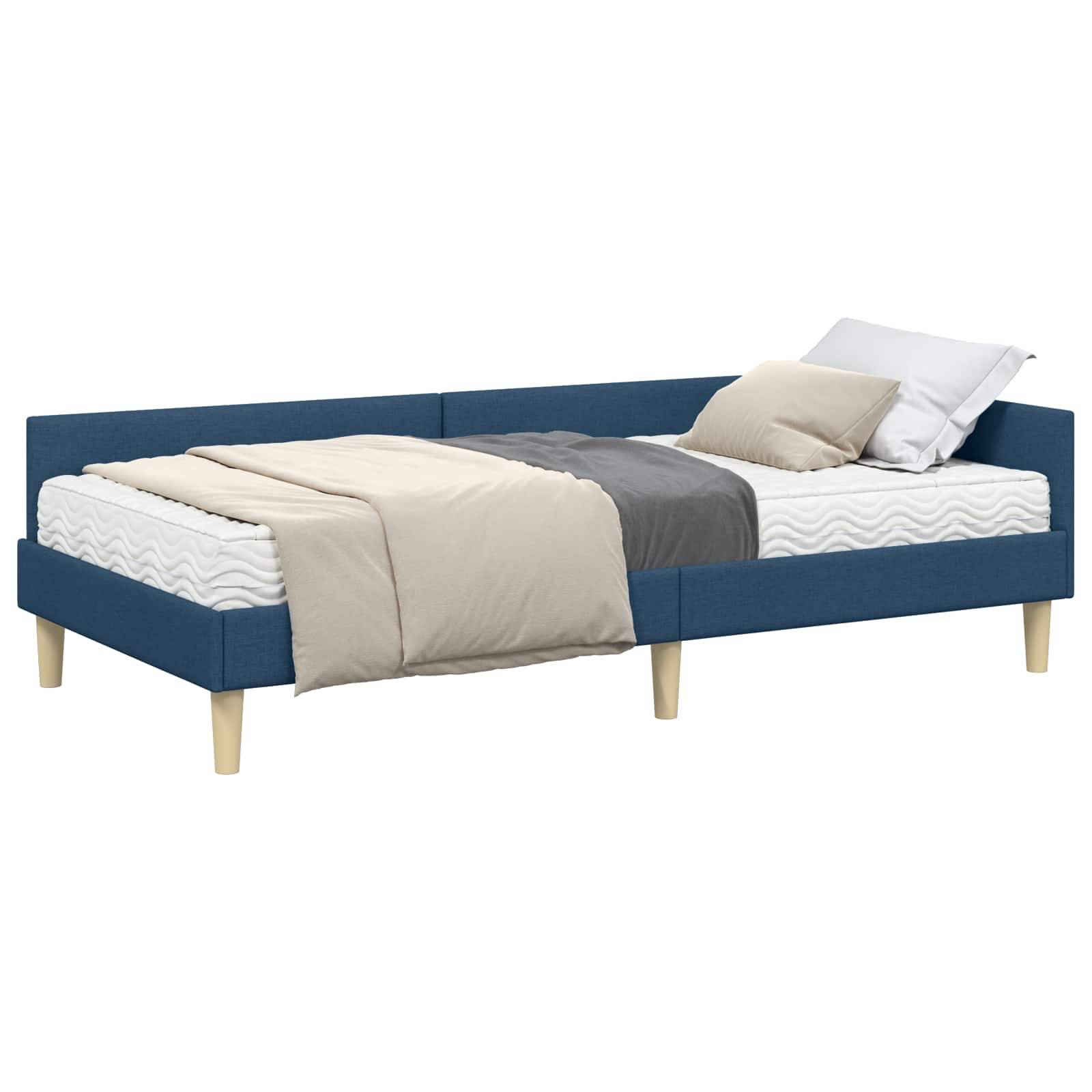 vidaXL Eckbettgestell mit Matratze mit Matratze 2 pcs Blau Stoff