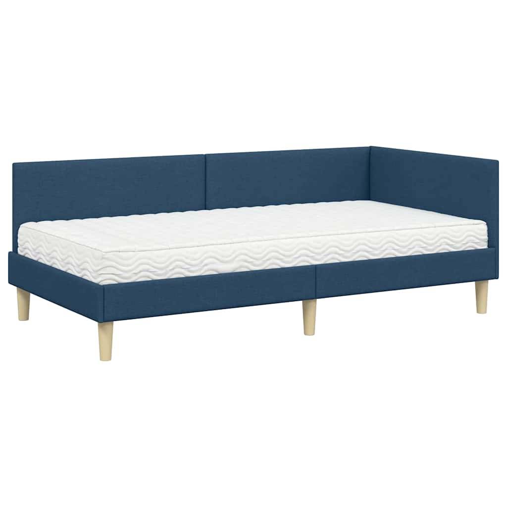 Blaues Tagesbett mit weißer Matratze, mit minimalistischem Design und Holzbeinen, geeignet für moderne Innenräume.