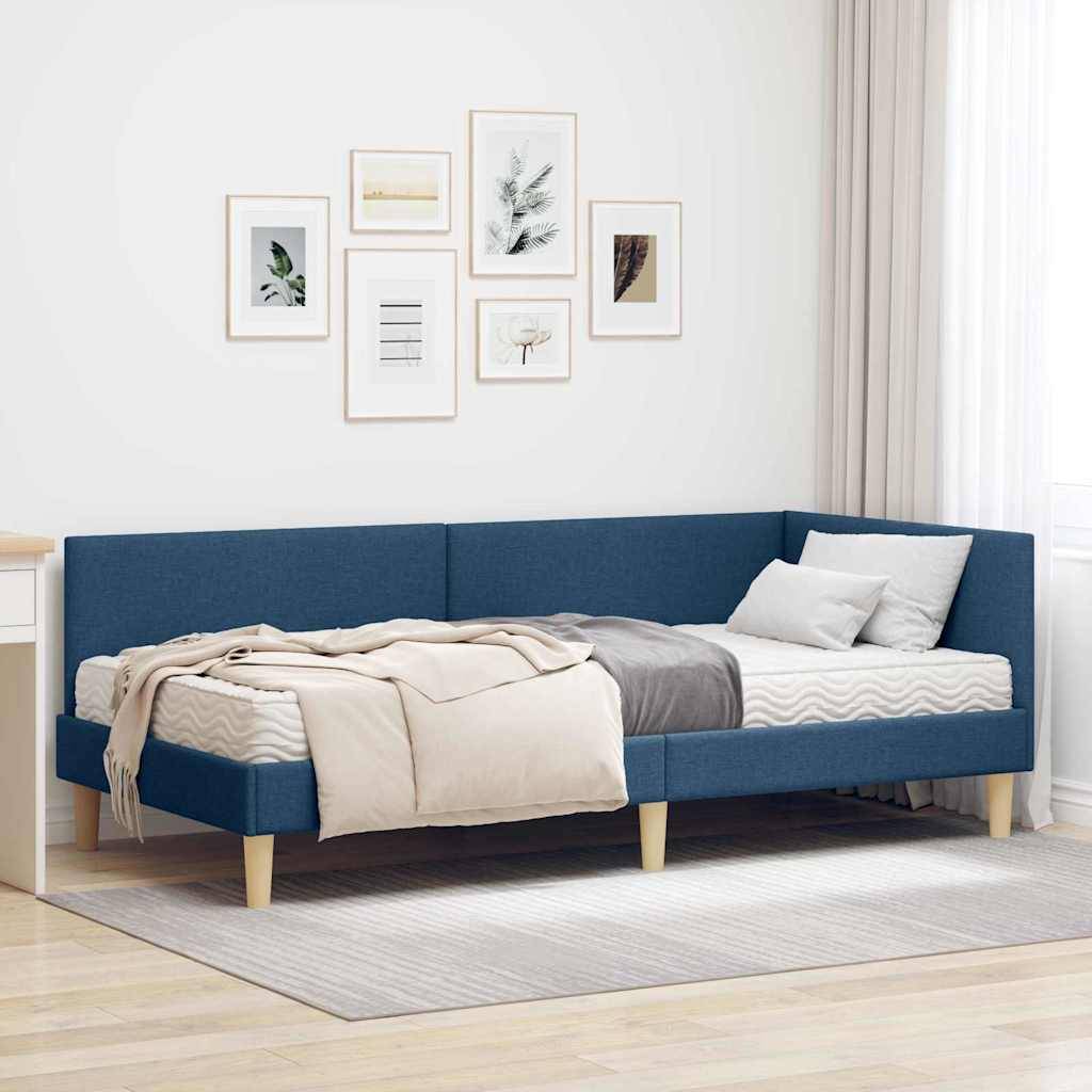 vidaXL Eckbettgestell mit Matratze Sonstiges 2 pcs Blau Stoff