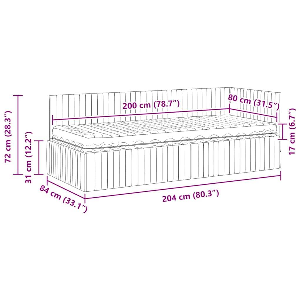 Diagramm eines Bettes mit Abmessungen: Höhe 72 cm (28,3