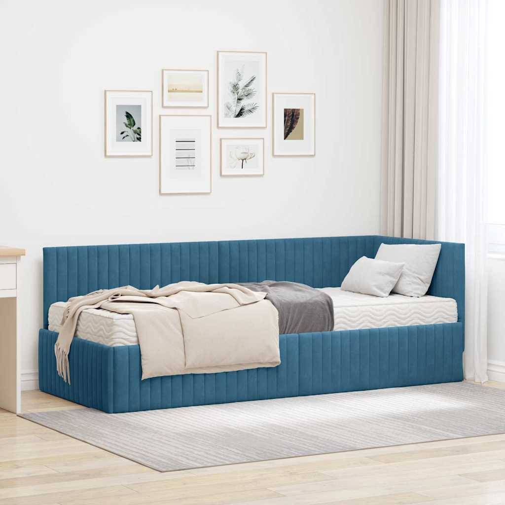 vidaXL Eckbettgestell mit Matratze mit Kopfteil 2 pcs Blau Samt