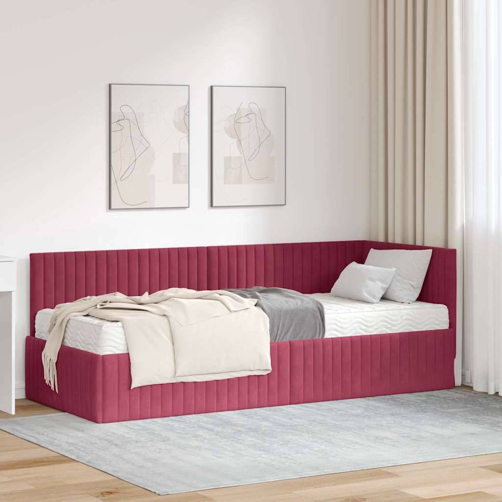 vidaXL Eckbettgestell mit Matratze mit Kopfteil 2 pcs Grün Samt
