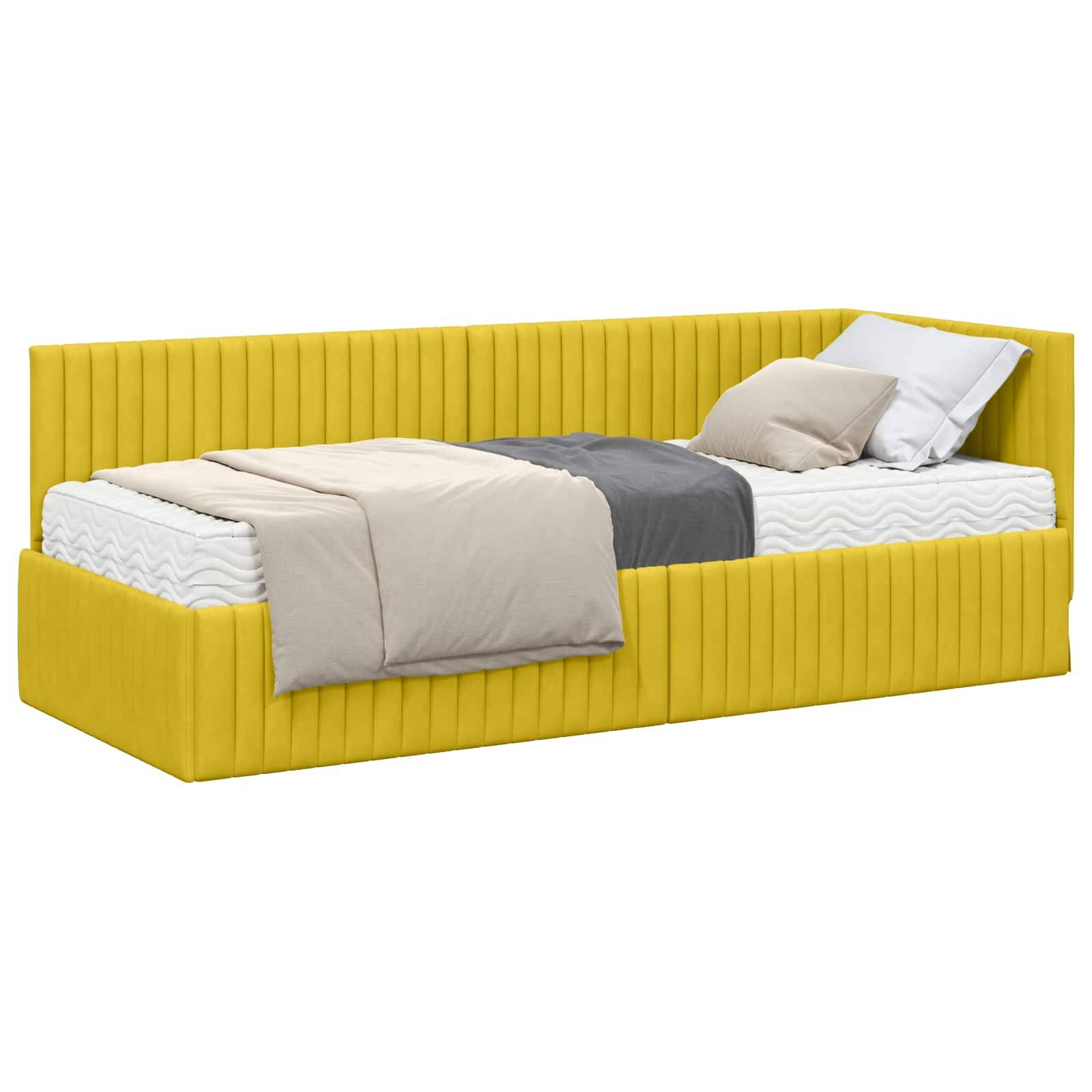 vidaXL Eckbettgestell mit Matratze mit Kopfteil 2 pcs Gelb Samt