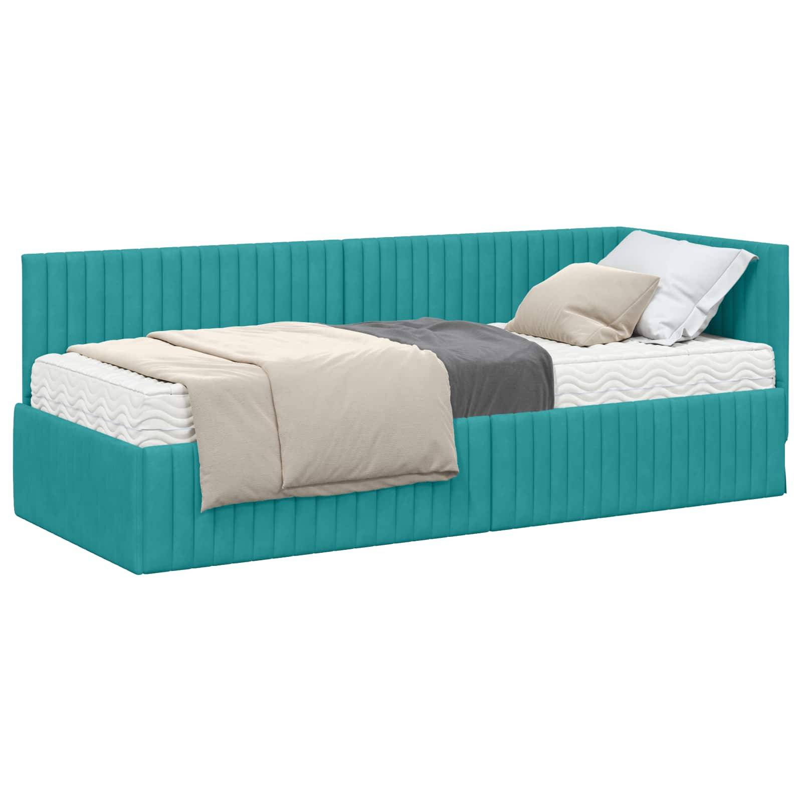 vidaXL Eckbettgestell mit Matratze mit Kopfteil 2 pcs Türkis Samt