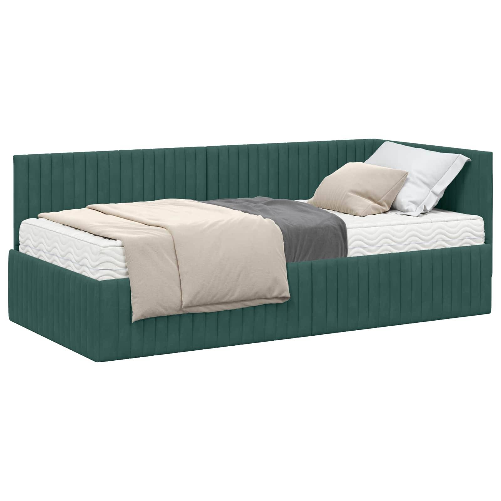 vidaXL Eckbettgestell mit Matratze mit Kopfteil 2 pcs Grün Samt