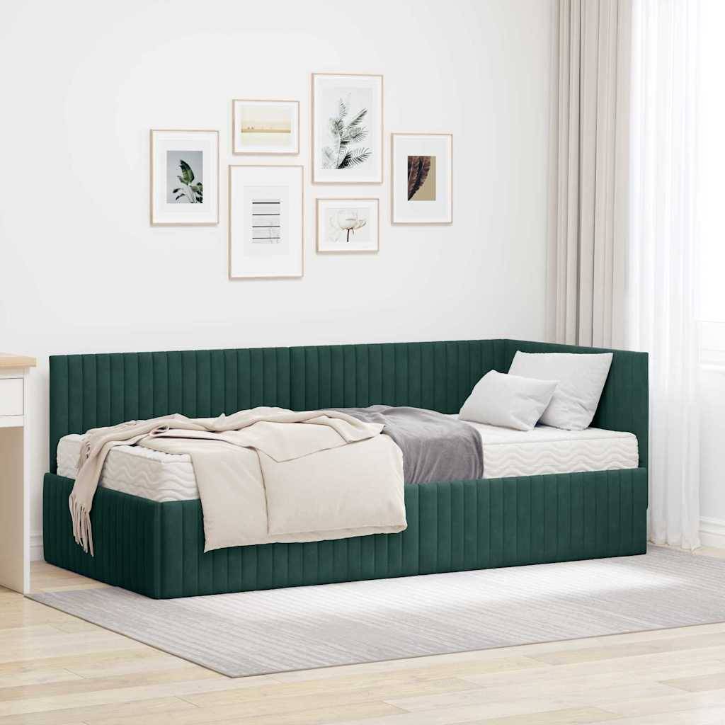 vidaXL Eckbettgestell mit Matratze mit Kopfteil 2 pcs Grün Samt