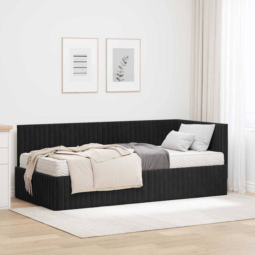 vidaXL Eckbettgestell mit Matratze mit Kopfteil 2 pcs Schwarz Samt