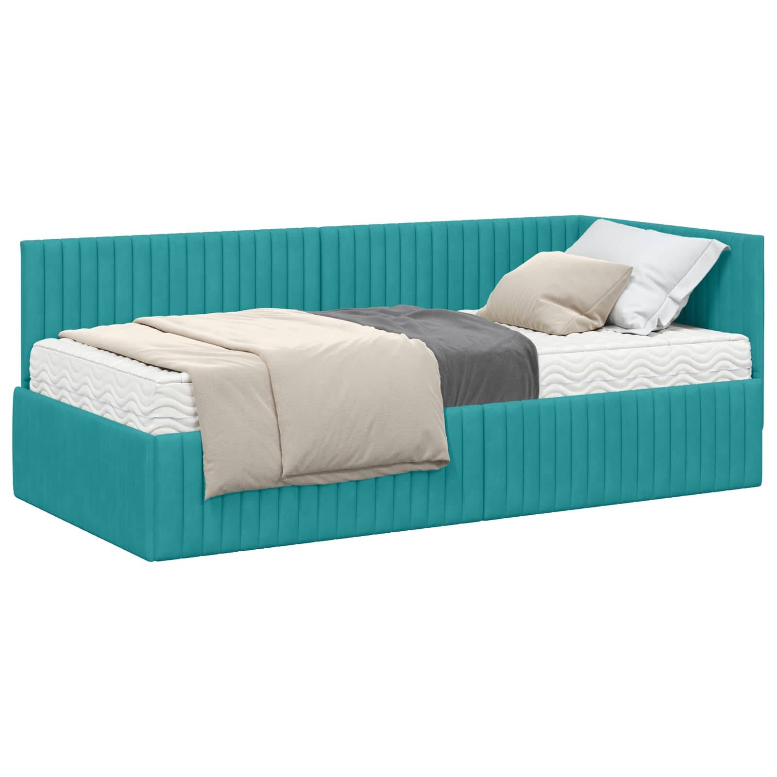 vidaXL Eckbettgestell mit Matratze mit Kopfteil 2 pcs Türkis Samt