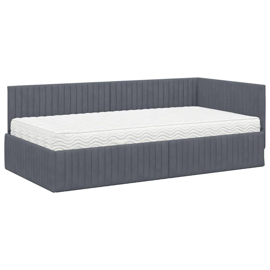 vidaXL Eckbettgestell mit Matratze mit Kopfteil 2 pcs Grau Samt