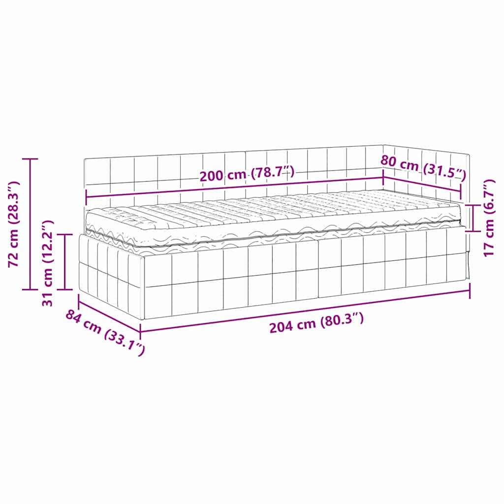 Diagramm eines Bettes mit Abmessungen: Länge 204 cm (80,3