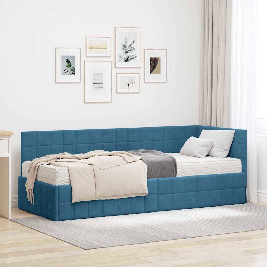 vidaXL Eckbettgestell mit Matratze mit Kopfteil 2 pcs Blau Samt
