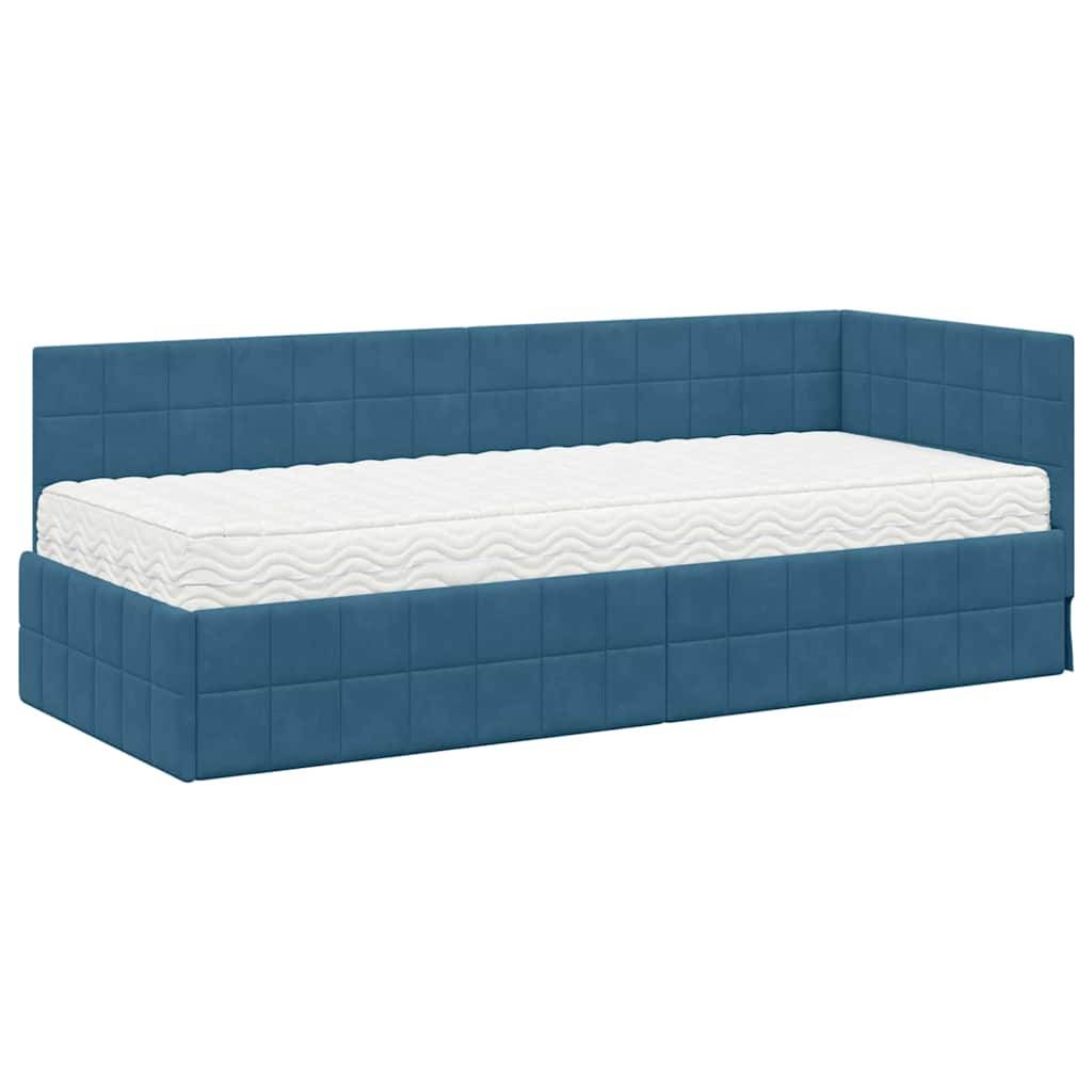 vidaXL Eckbettgestell mit Matratze mit Kopfteil 2 pcs Blau Samt