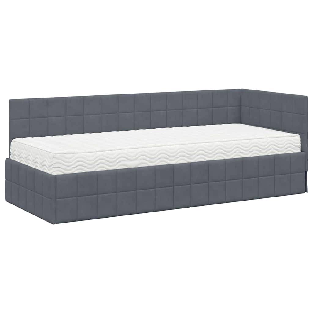 vidaXL Eckbettgestell mit Matratze mit Kopfteil 2 pcs Grau Samt