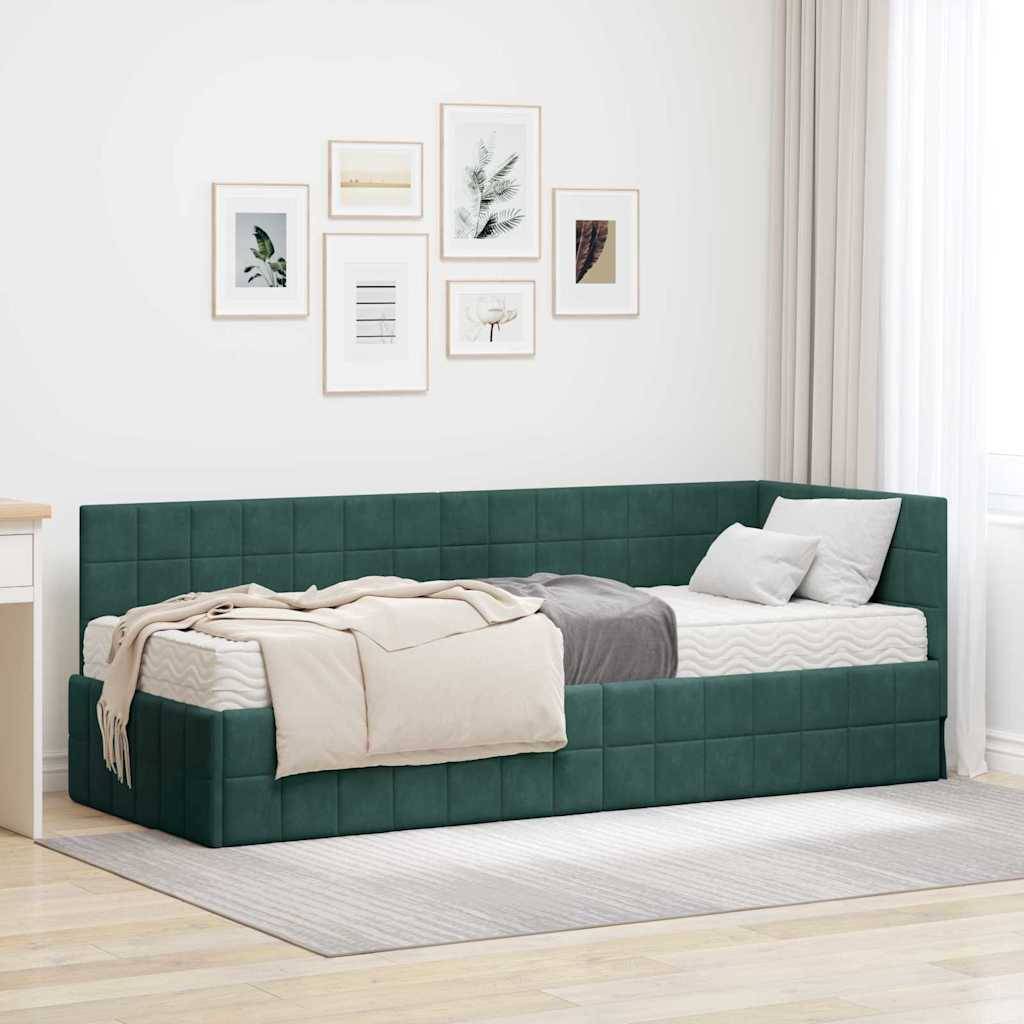 vidaXL Eckbettgestell mit Matratze mit Kopfteil 2 pcs Grün Samt