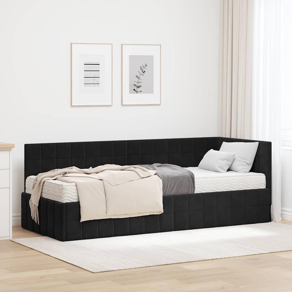 vidaXL Eckbettgestell mit Matratze mit Kopfteil 2 pcs Schwarz Samt