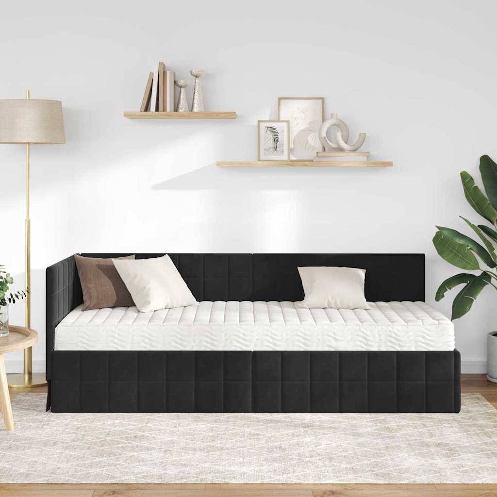 vidaXL Eckbettgestell mit Matratze mit Kopfteil 2 pcs Schwarz Samt