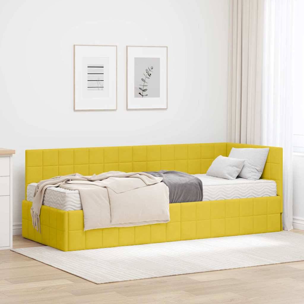 vidaXL Eckbettgestell mit Matratze mit Kopfteil 2 pcs Gelb Samt
