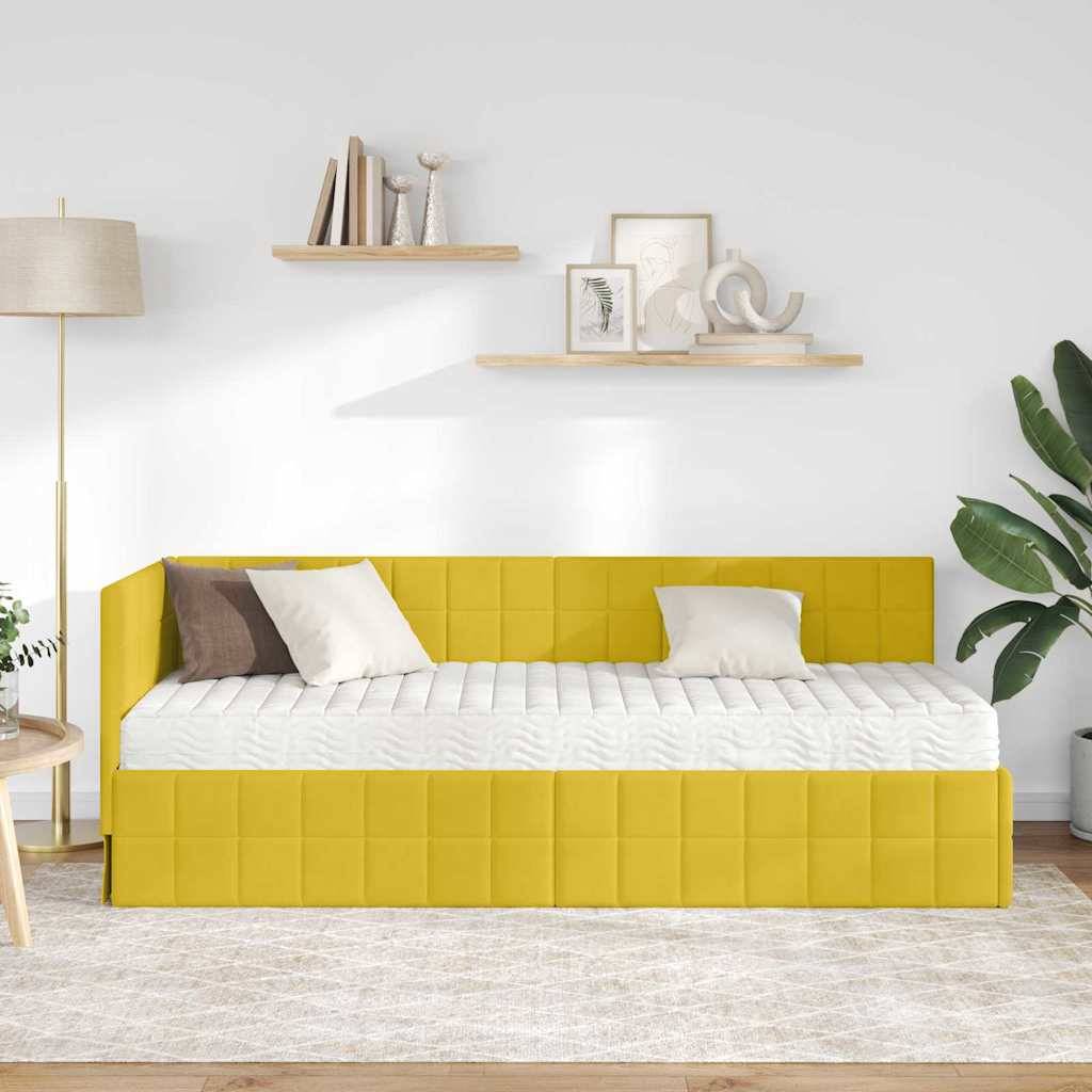 vidaXL Eckbettgestell mit Matratze mit Kopfteil 2 pcs Gelb Samt