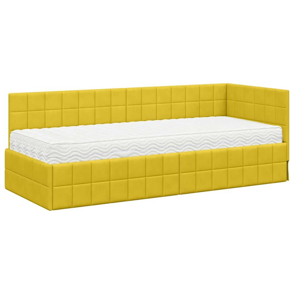 vidaXL Eckbettgestell mit Matratze mit Kopfteil 2 pcs Gelb Samt