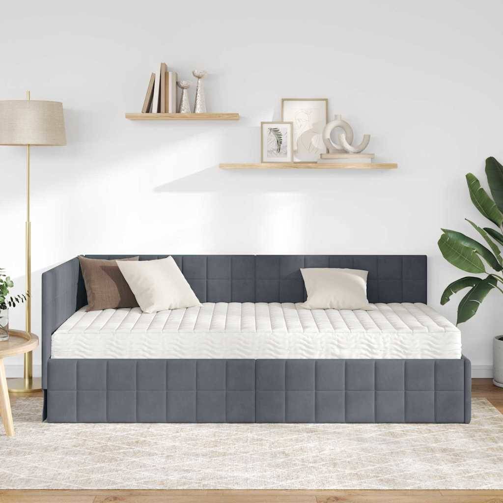 vidaXL Eckbettgestell mit Matratze mit Kopfteil 2 pcs Grau Samt